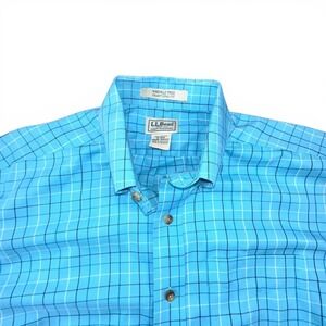 LL Bean Shirt Mens XL Blue Plaid Button Down Long Sleeve Classic Fit Non Iron